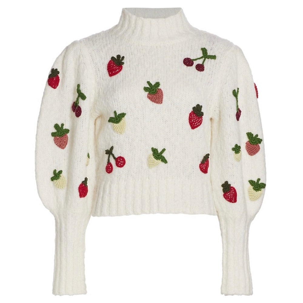 Reese Crochet Applique Fruit Sweater•Size Medium•Color Cream•Never Worn
